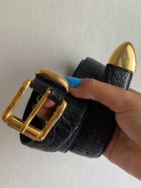 Men’s MILOS Italian Embossed Black Leather Gold Buckle 2X Classic Office NWOT